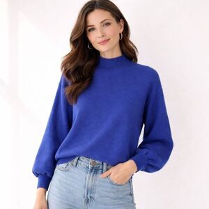 Autumn Cashmere Cobalt Blue Cashmere Mock Neck Sweater Sz S Ballon Sleeve